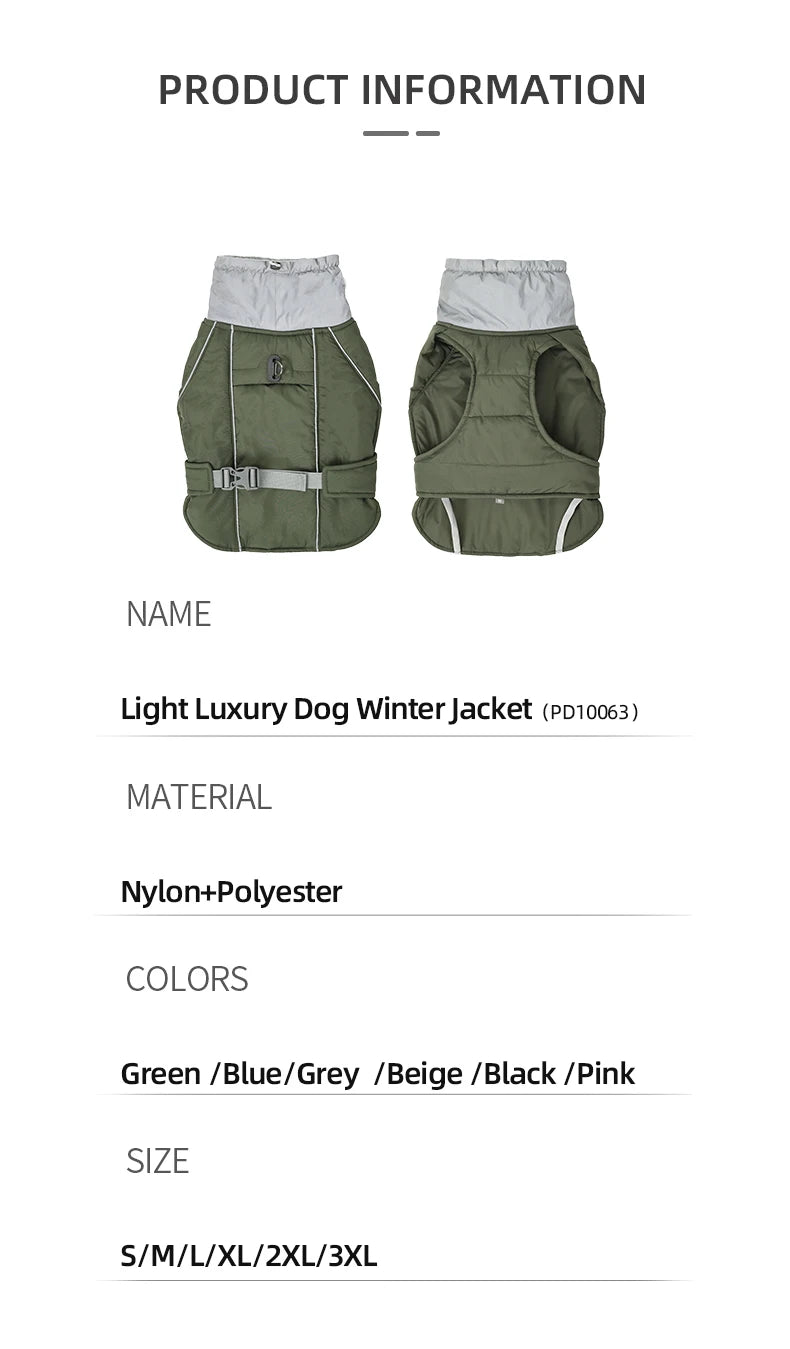 Luxury Winter Jacket for Small Medium Large Dogs Warm, Waterproof & Soft Padded