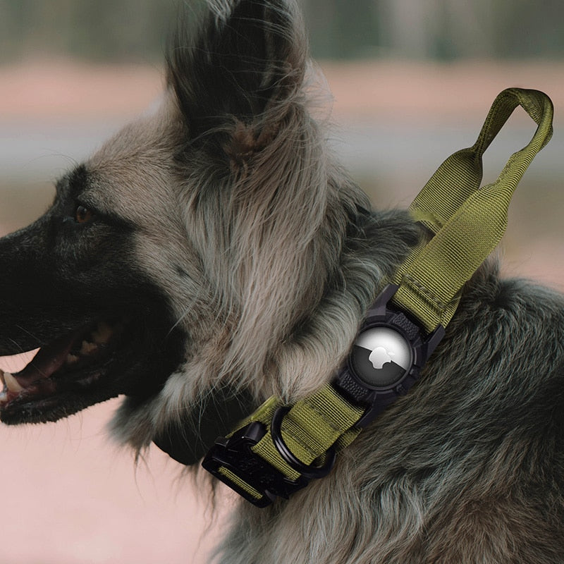 Heavy Duty Tactical Military Dog Collar with AirTag Holder (AirTag not inc)